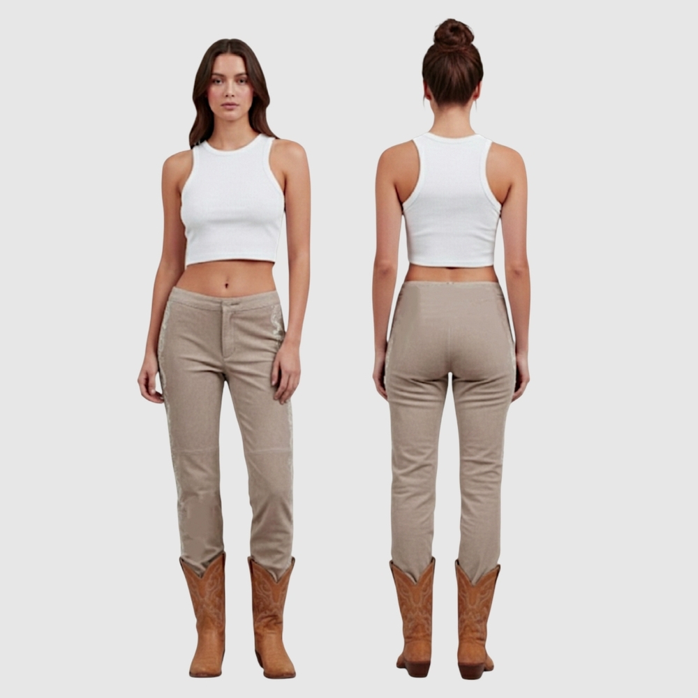 CABO True Vintage 80s Low Rise Western Bootcut Tan Suede Pants (Size 02 Approx) - Picture 4 of 9